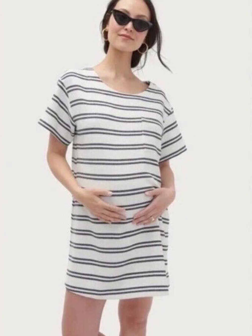 Hatch Isa Maternity Dress White Grey Coastal Nautical Size Large Pregnancy Chic
